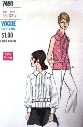 7491 VOG 68 TUCK COLLAR BLOUSE SLVS OR NOT PATTERN 10,12